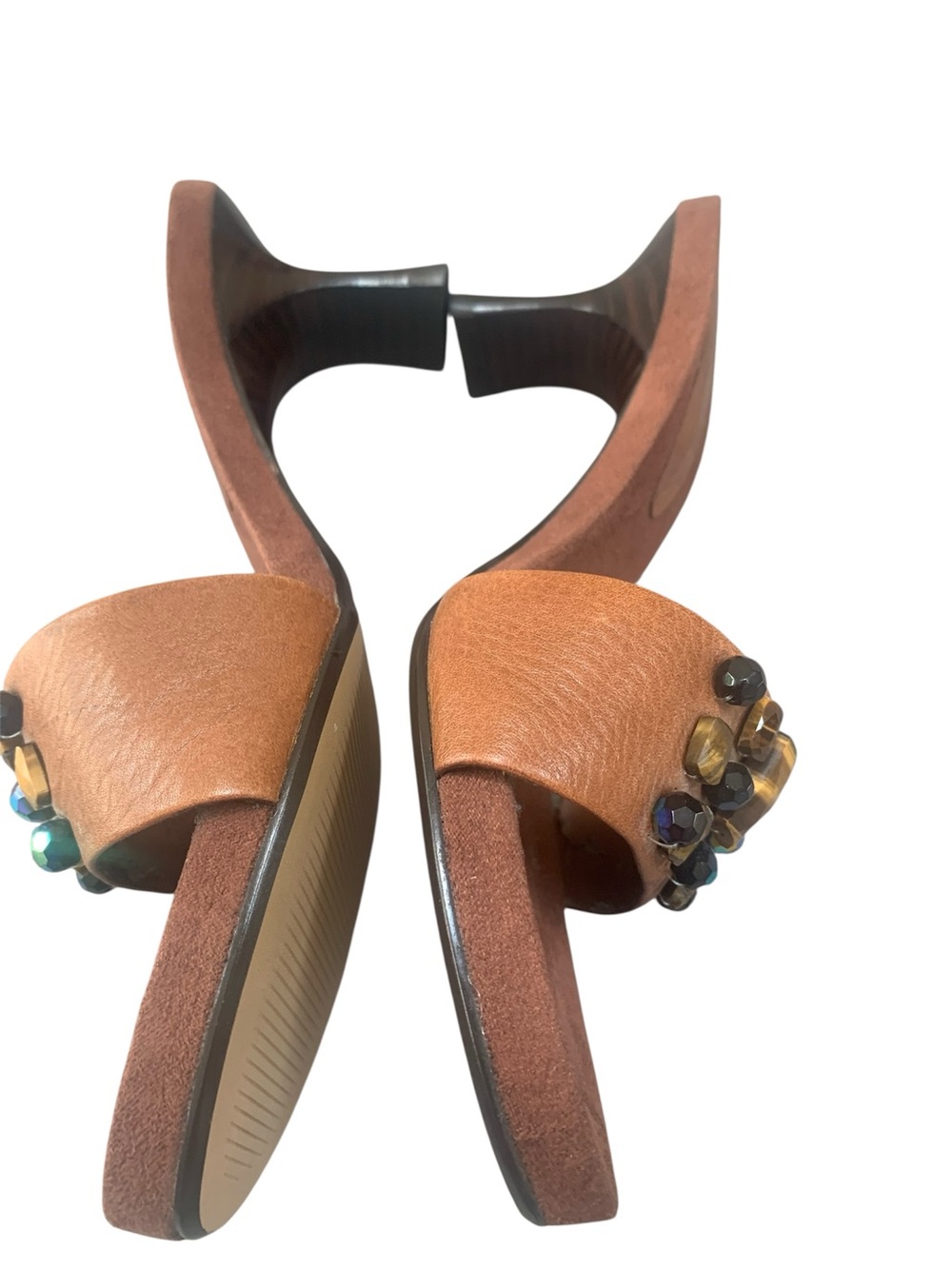 Nine West Bohemian Style Embellished Brown Leather Slide Sandals - Women - Picture 3 of 15